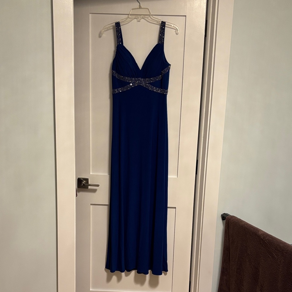 Cachet Royal Blue Maxi Dress with Silver Accents